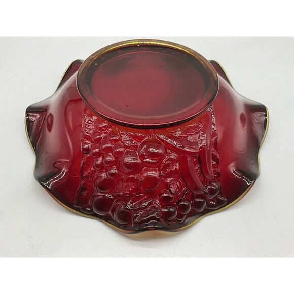 LG Wright Ruby Red Crimped Round Fruit Bowl Embossed Vintage 1960's to 70's Glow - Picture 12 of 16